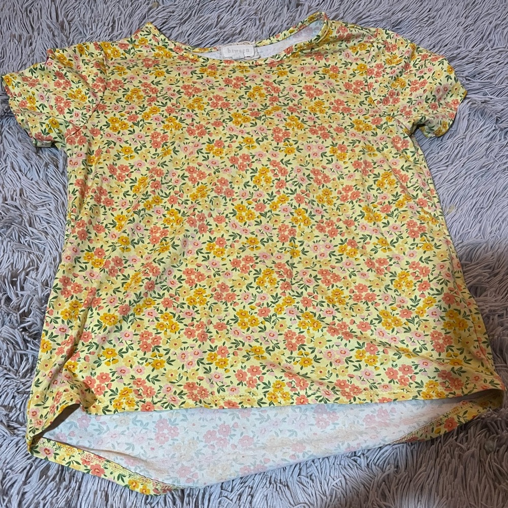 Yellow and Pink Floral Short Sleeve Tee for Kids